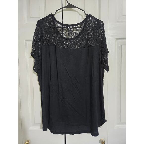 Jessica london size 22 women's black blouse with crochet laces new without tags - Picture 3 of 6